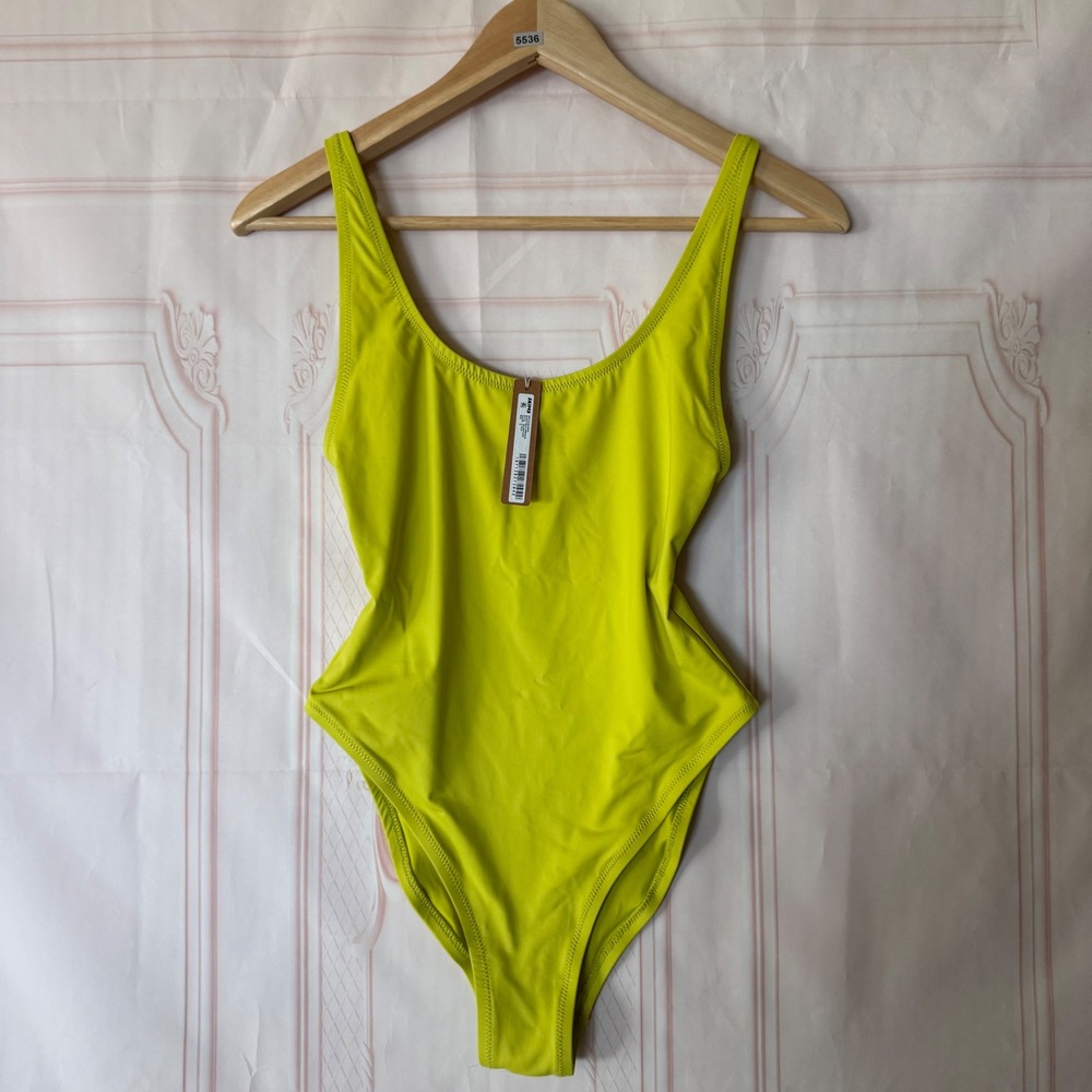 Skims Recycled Swim Scoop Neck One Piece Citrus Neon Yellow Sz Small NWT